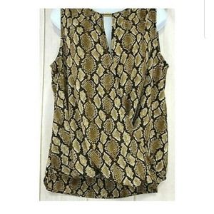 602 NEW LARGE Michael Kors Tank Blouse Animal Print Faux Wrap High Low